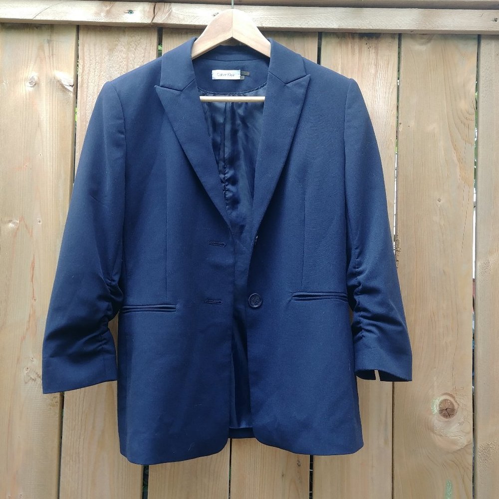 Calvin Klein 3/4 Sleeve Navy Blazer Size S